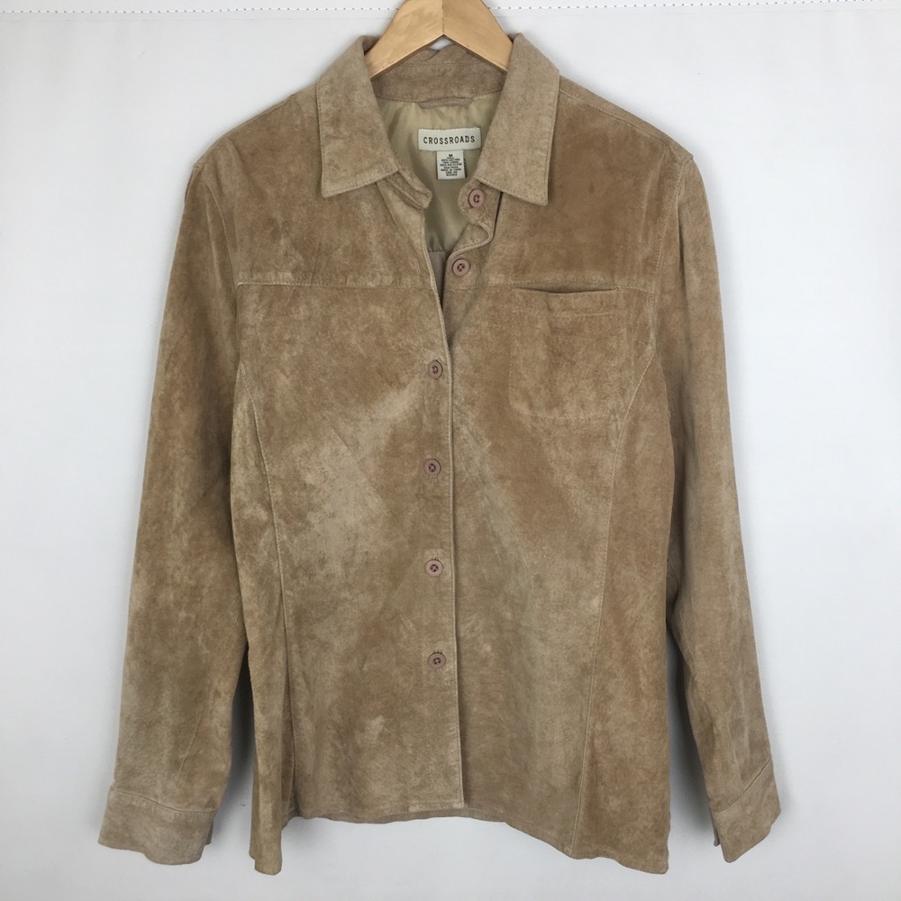 Vintage Western Suede Leather Button Up Shirt Tan Women’s Size M by Crossroads